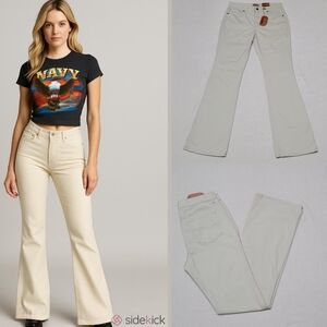 NoBo Deadstock Vintage 90s Tall Khaki Colored High Waisted Flared Hem Pants L